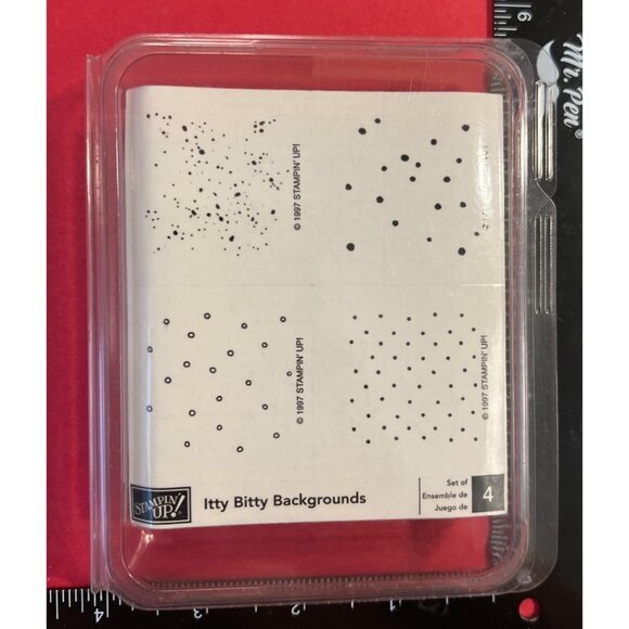 NEW 1997 Stampin Up! Itty Bitty Backgrounds Wood Mounted Rubber Stamp Set - Picture 1 of 2